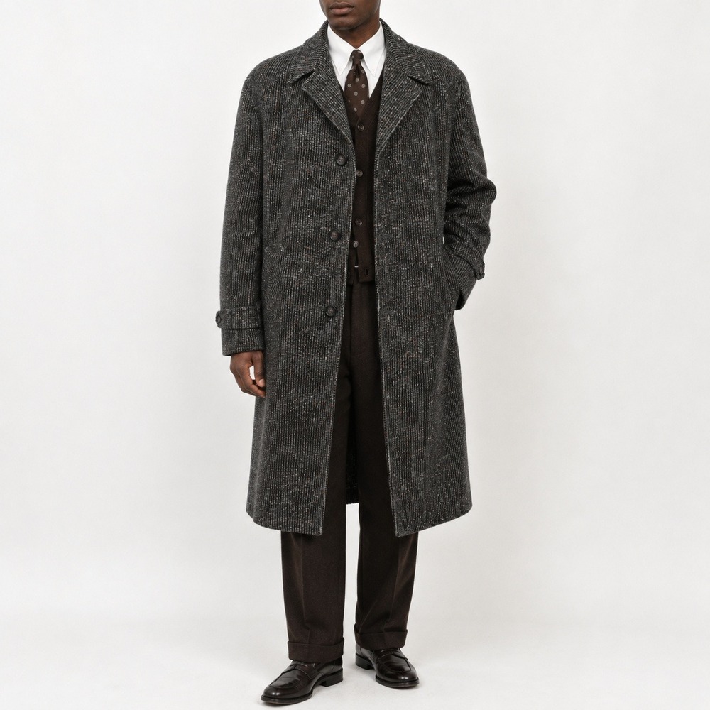 50s Vintage Raglan Overcoat Men M Grey Wool Tweed Long A Line Topcoat Mod Trench